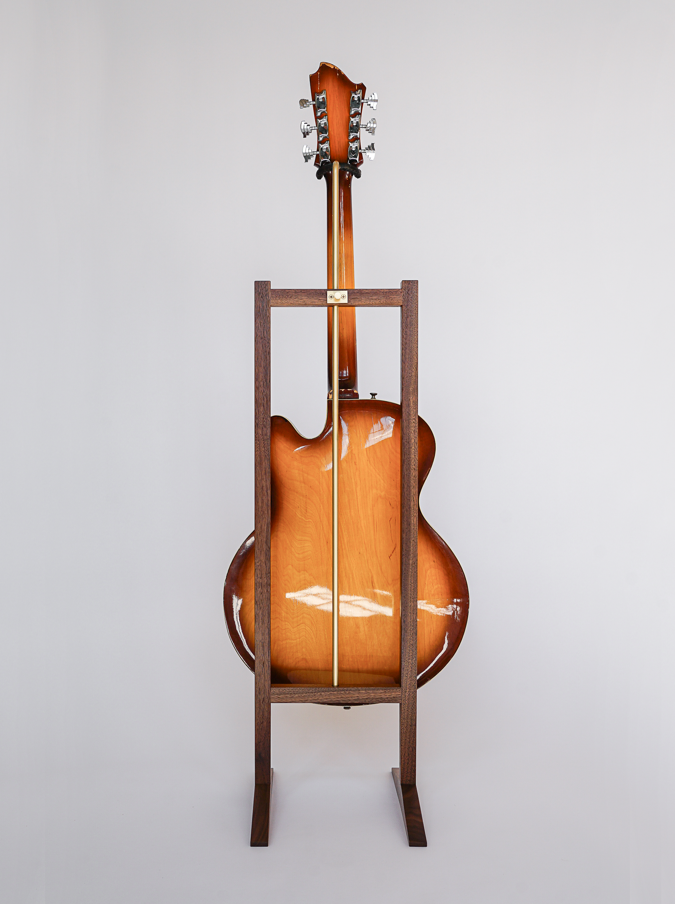 thumbnail image 2 of STRICH Wooden Floor Guitar Stand - Walnut Hanging Display For Acoustic & Electric Guitars, Home Or Studio 2 of 14