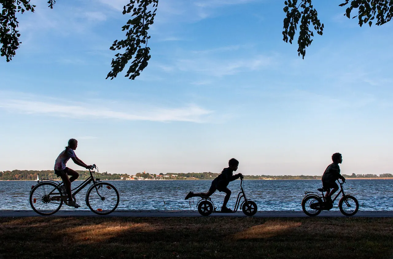 Riding a bike and scooters
