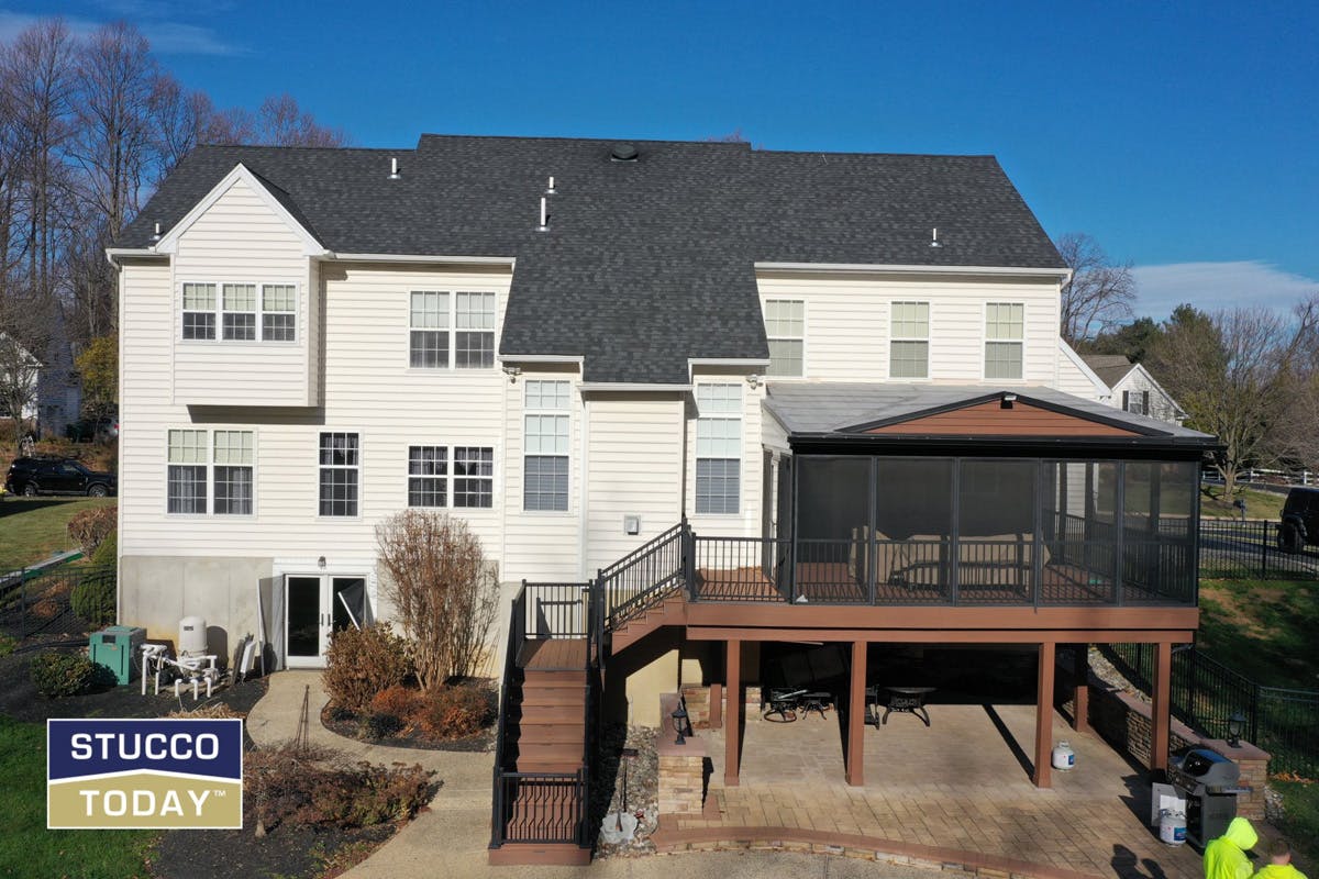 suburban house with stucco remediation completed